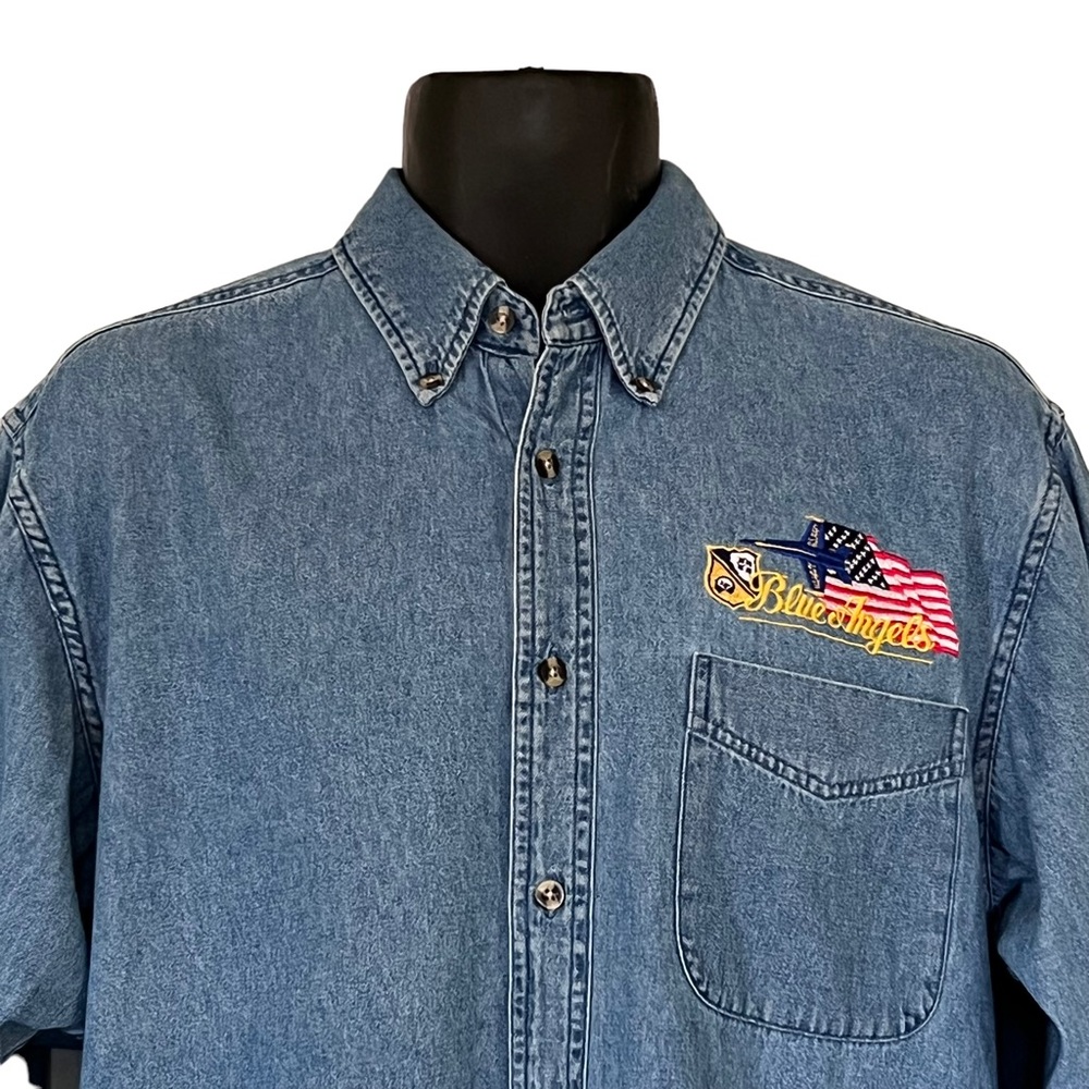 Blue Angels Jets Vintage Forest & Hue Button Down Shirt Mens Small/Women's Mediu